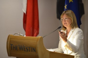 The Ambassador of France to Malta, H.E. Béatrice Le Fraper, delivering the keynote address