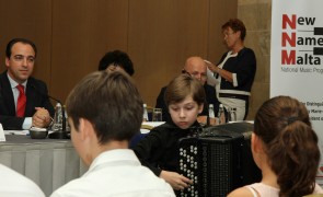 11 year old Rostislav Mudritskiy on the accordian performing during the launch of the Clssical Young Stars Concert Series